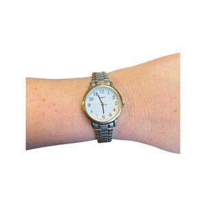 Timex Two-Tone Watch Wr 30m Elastic Band Stainless Steel Back